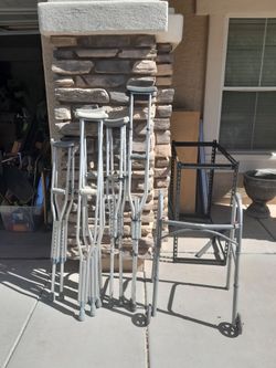 Foldable Walkers $15-$25 each,  Pairs Of Crutches Adult Juniors $15 pair See All Photos Read Description