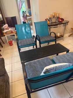 Teal Patio Chair Set with Coffee Table