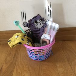 Cat Lovers Basket (pink/blue grass)