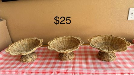 Wicker Pedestal Display Baskets (Set of 3) Price: $25