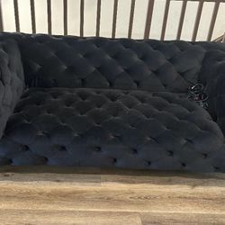 Black Velvet Fabric & Fully tufted Loveseat Couch