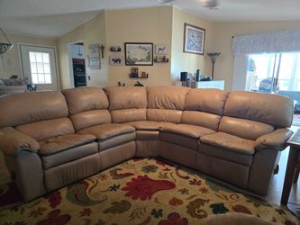 Tan Leather Sectional Recliner Sofa