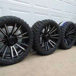 LT 33 12.50 22 Atlander MT Tires & 22X10 Black and Silver Rims 8X180