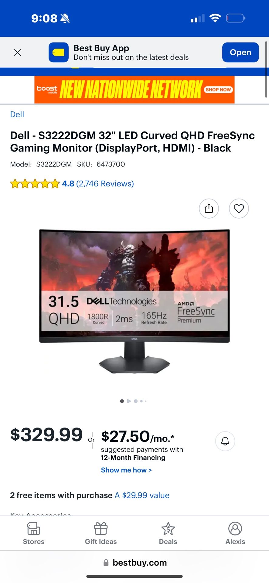DELL Curved 32” Gaming Monitor