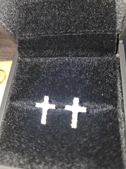 Moissanite Cross Stud Earrings - S925 Sterling Silver 18k gold plate - Passes Diamond Tester