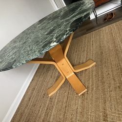 Large Round Marble Table Wooden Base