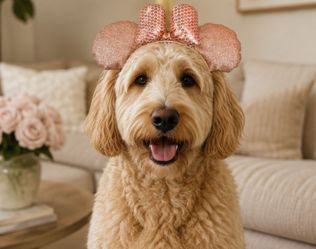 ✨ Rose Gold Minnie Mouse Dog Ears Headband – Large Dog ✨