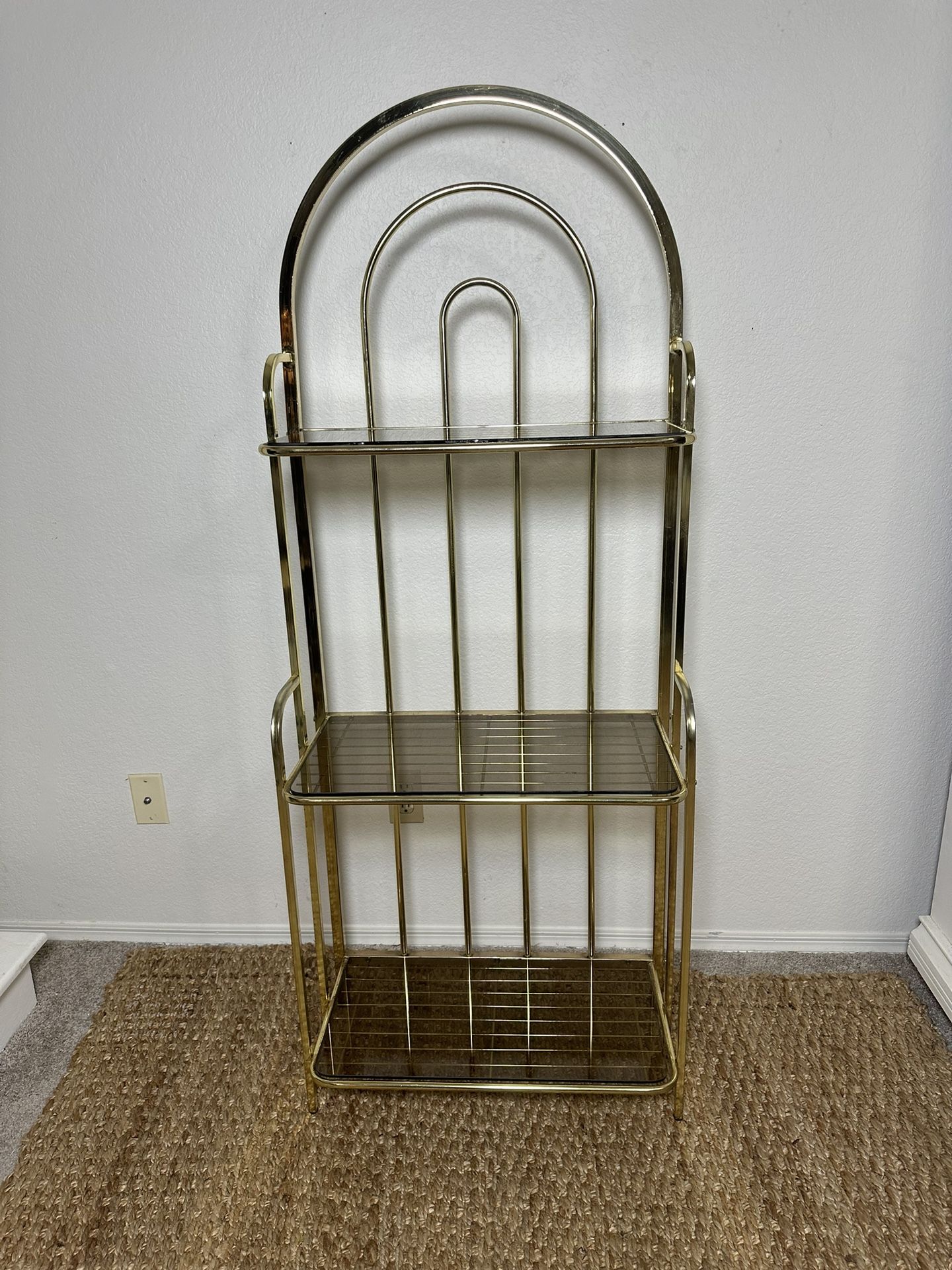 Vintage Boho MCM Retro Jungalow Brass Gold Etagere Shelf Stand