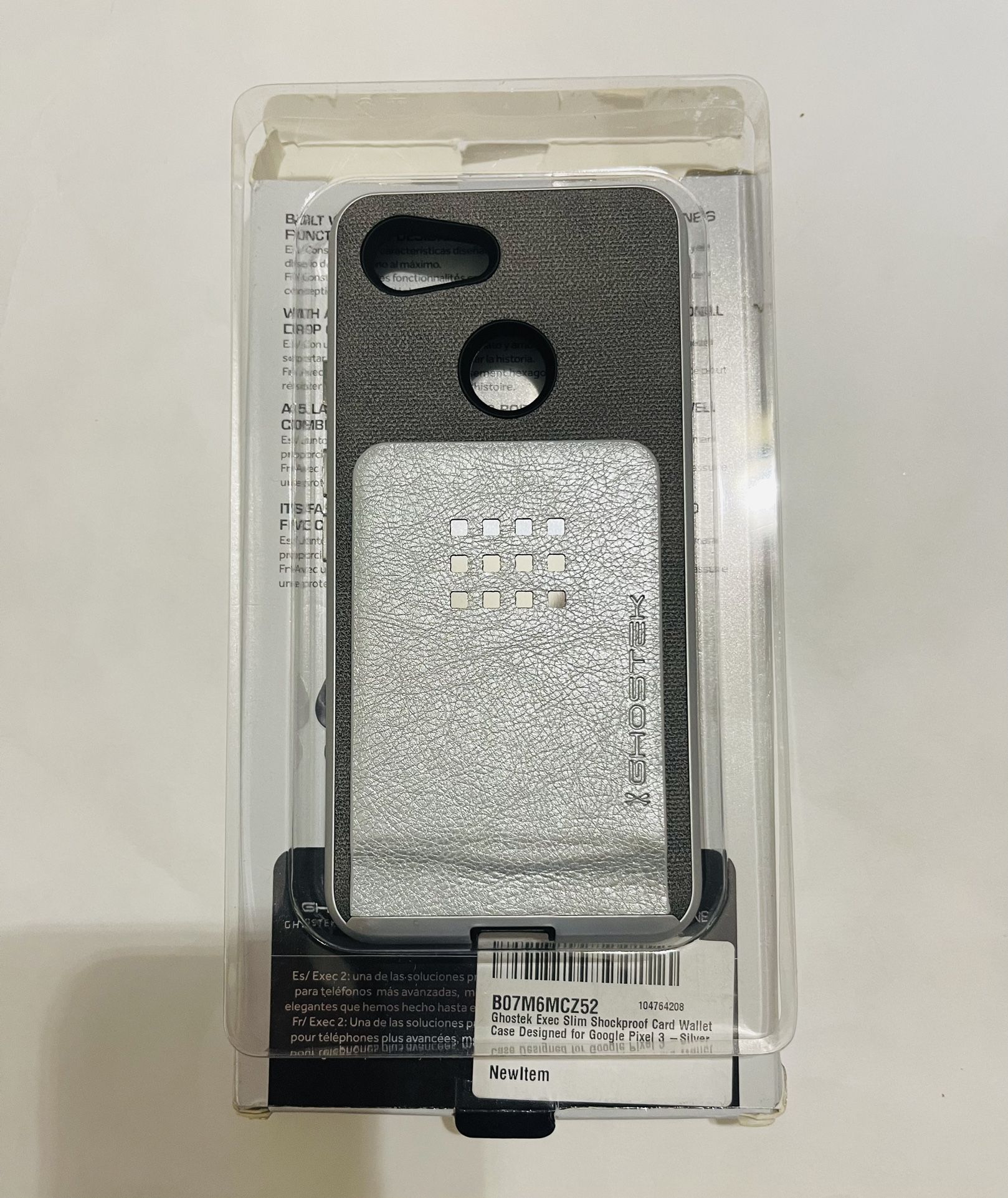 For Google Pixel 3A PU Wallet Card Pockets Stand Case Silver
