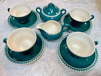 Harker Pottery Corinthian Dark Teal Tea Set