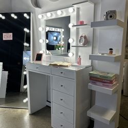 NEW Vanity Mirror with Desk Set - Table Dresser & Mirror + Shelf