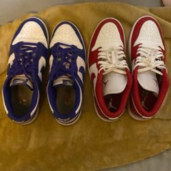 Blue And Whit Dunks And Red N White Low 1s