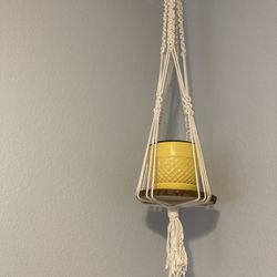 Hanging Wood Plant Shelf Yellow Pot Garden