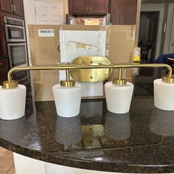 ONLY $45: 4-Light Brushed Gold Vanity Lighting Fixtures with Milk White Glass