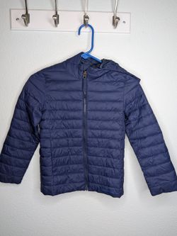 Lands End Navy quilted puffer jacket with hood size youth 6/7