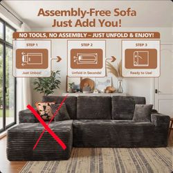 Mercer41 Koli Boneless 104" L-shaped Sectional Corduroy Couch **missing the Chase**