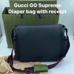 Gucci GG Supreme Medium Diaper Bag With Receipt