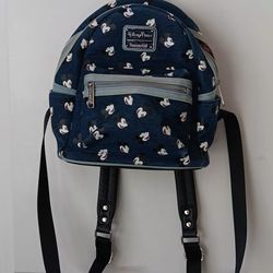 DISNEY Mickey Mouse Loungefly Denim Mini Backpack with Red & White Mickey Print