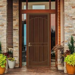 ✨️ Unique Home Design 36 in. x 96 in. Arcada Rust Shield Copper Surface Mount Left-Hand Outswing Steel Security Door, Expanded Metal Screen W7368