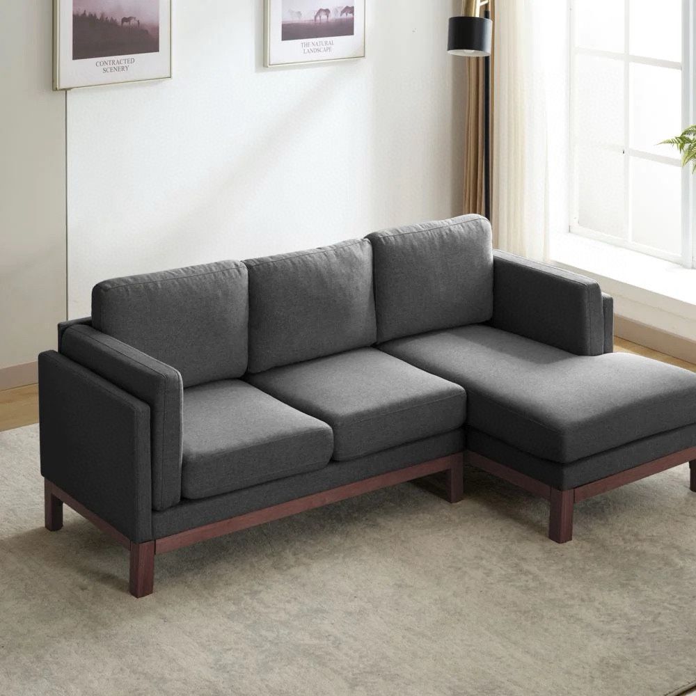 Sectional Sofa 84" Width 3-Seat with Chaise Lounge, L-Shaped Sectional Couch, Living Room Furniture Set with Solid Wood Frame