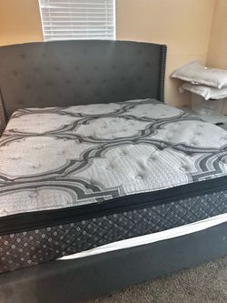 King Bed Set – Renue Performance Mattress, Tufted Headboard & Box Spring