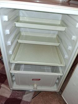 Vintage Coleman upright stand-up camping ice chest / refrigerator