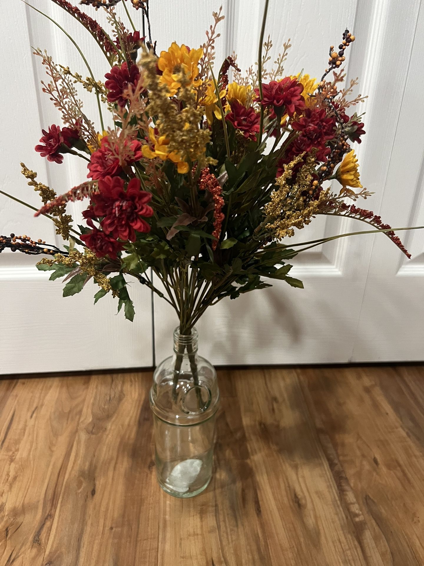 Colorful Spring fake flowers with vase