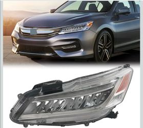 Full LED Headlight Assembly for 2016-2017 Honda Accord Sedan Headlamp with LED DRL Silver Bowl Transparent Cover Replacement