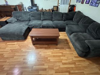 Oversized Forest Green/Gray Sectional Sofa with Chaise
