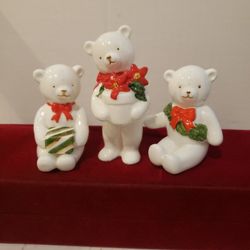 Vintage Christmas Figurine Bears Schmid Bone China Set of 3. xmas K