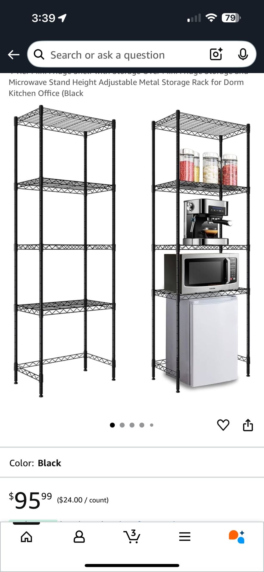 4 Tier Mini Adjustable Metal Shelf Unit - Black