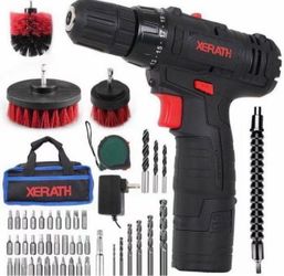 Cordless Drill/Driver Kit, 48pcs Drill Set Lithium-Ion Battery Brushes Tape Measure - 12V Max Drill 280 In-lb Torque, 18+1 Metal Clutch, 3/8" Keyless