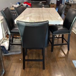 Kitchen/dining Table Marble Leather Chairs Dimensions 70long 43 Wide 3 Inches Thick 