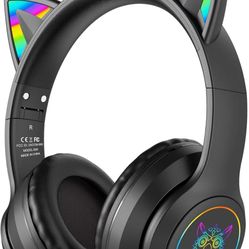 Bluetooth Cat Ear Headphones for Kids & Adults, Wireless & Wired Mode Foldable Headset with Mic - Clear Sound Quality - RGB LED Light, for Girls Schoo
