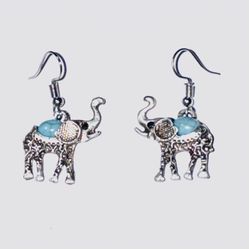 Pair of Silver & Turquoise Elephants Pierced Earrings 