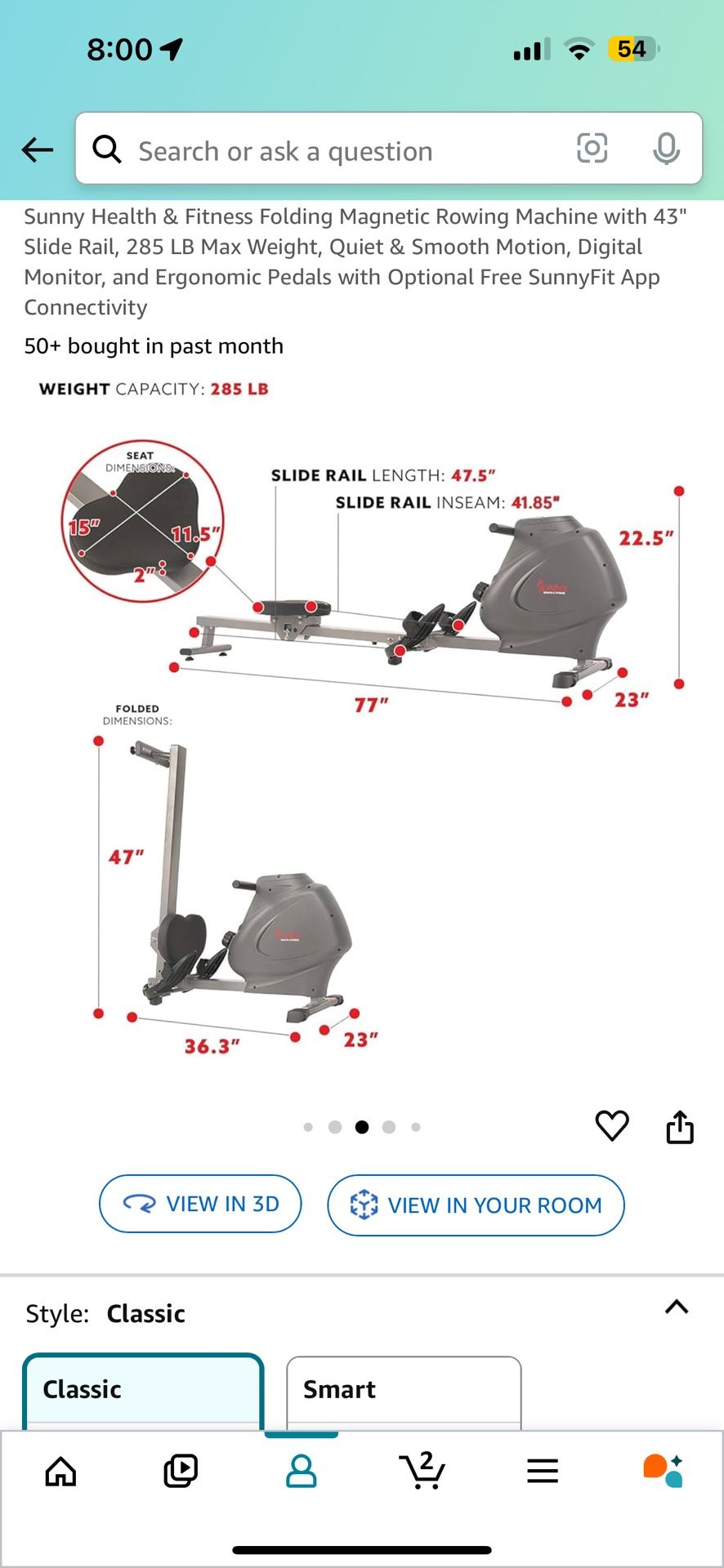 Rowing machine(barely Used, magnetic, Folding, 43” Sliding Rail)