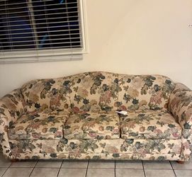 Floral Upholstered Three-Seat Sofa