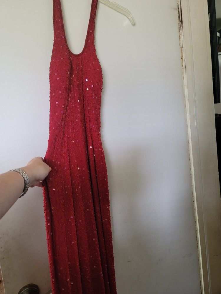 Red Bead and Sequin Prom Dress - Size Small