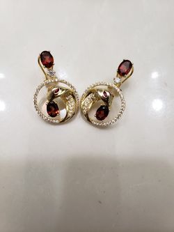 Genuine Garnet and Clear CZ Earrings