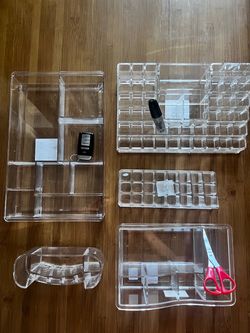 5 various Clear Acrylic Makeup and Desk Organizers - 5 Piece Set