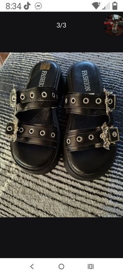 Black Platform Slide Sandals with Metal Buckles