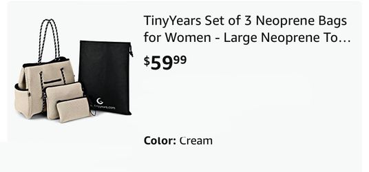 TinyYears Set of 3 Neoprene Bags for Women - Large Neoprene Tote Bag,  Neoprene Beach Tote Bag/Gym Totes/Diaper Bag