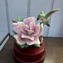 Vintage Hummingbird Floral Music Box Figurine 