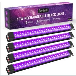 4 PACK 10W RECHARGEABLE BLACK LIGHTS