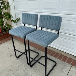 30'' Modern Bar Stools with Tufted Backs, Upholstered Velvet Fabric Bar Height Stools Chairs, Mid Century Cantilever Barstools for Kitchen Island Pub 