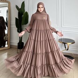 Womens Muslim Islamic Tiered Ruffles Holiday Abaya Long Maxi Big Dress