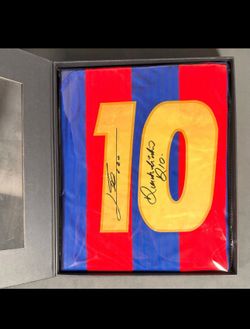 Messi X Ronaldinho Autographed Barcelona Jersey