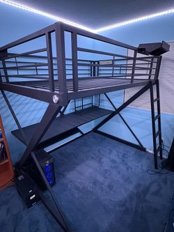 Black Metal Full-Size Loft Bed with Desk