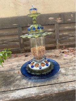 Thrifted Glass Birdfeeder