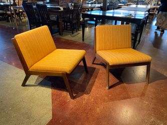 BERNHARDT Solid Walnut Lounge Chairs with Burnt Orange Upholstery (Set of 2)